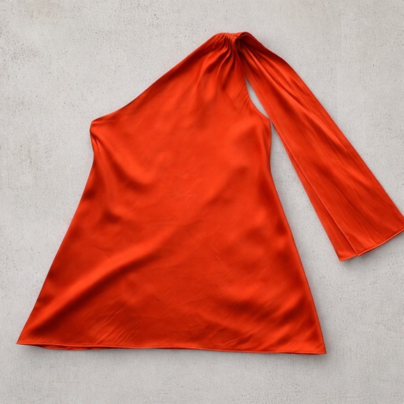 Theory One-Shoulder Silk Top in Burnt Orange – Size L - Picture 3 of 8